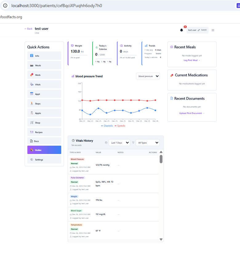 Patient profile with vitals dashboard
